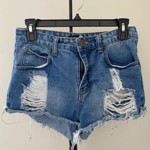 high rise denim blue jean shorts -boohoo/size 4